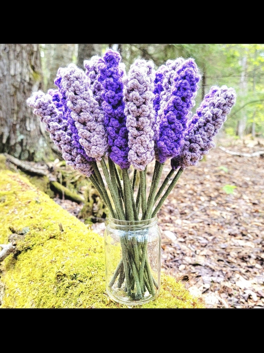 Single stem crocheted purple lavender or lilac flowers - 12" tall